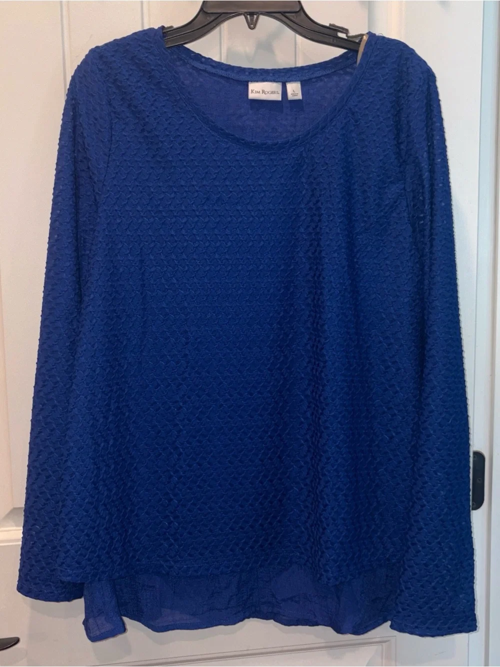 Kim Rogers Royal Blue Long Sleeve Textured Women's lined Top in large